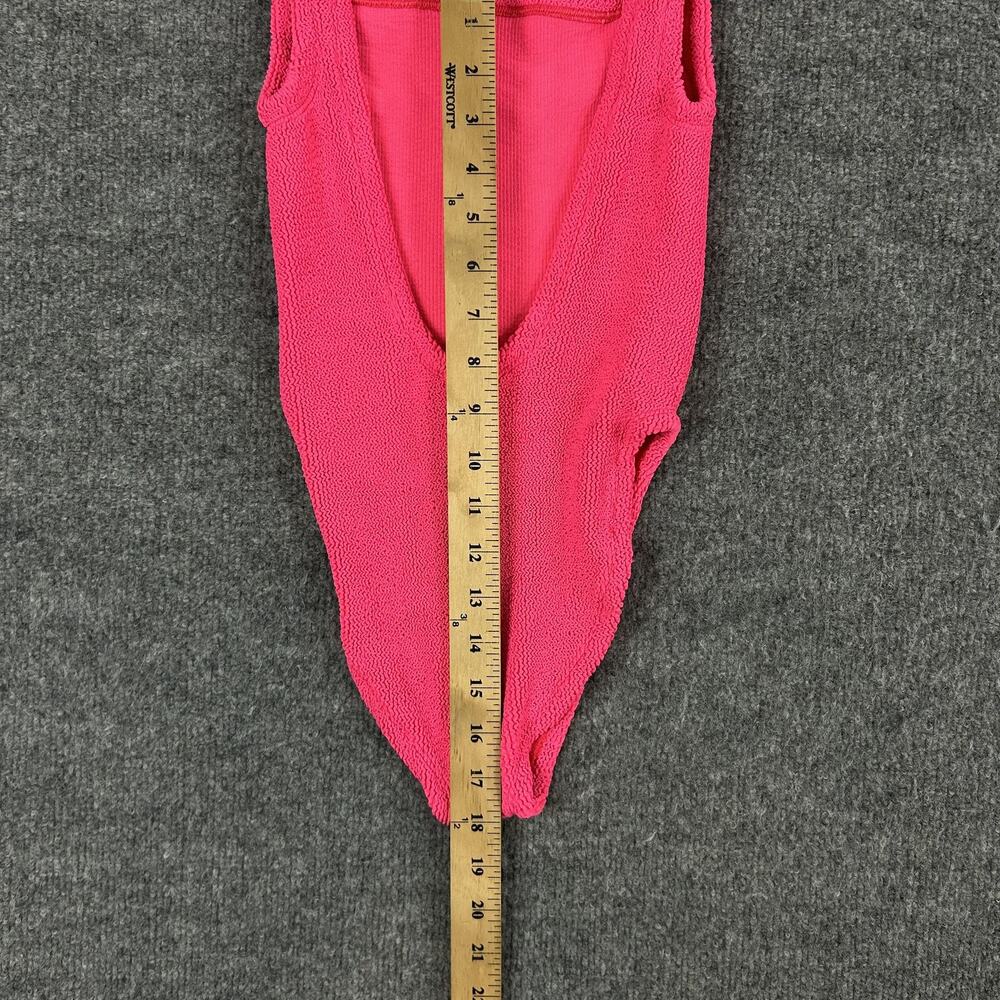 Hunza G Swimsuit One Size Square Neck Hot Pink Stretchy Beach Pool Cruise Chic - Picture 14 of 14